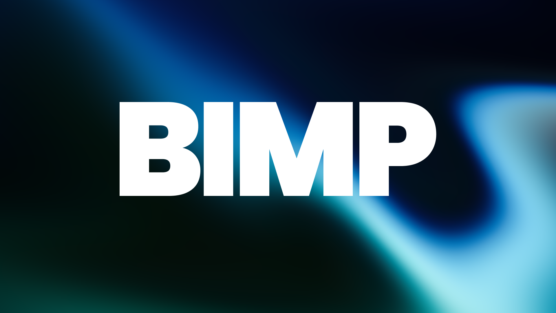 The large BIMP logo is in the centre of blue green aurora background
